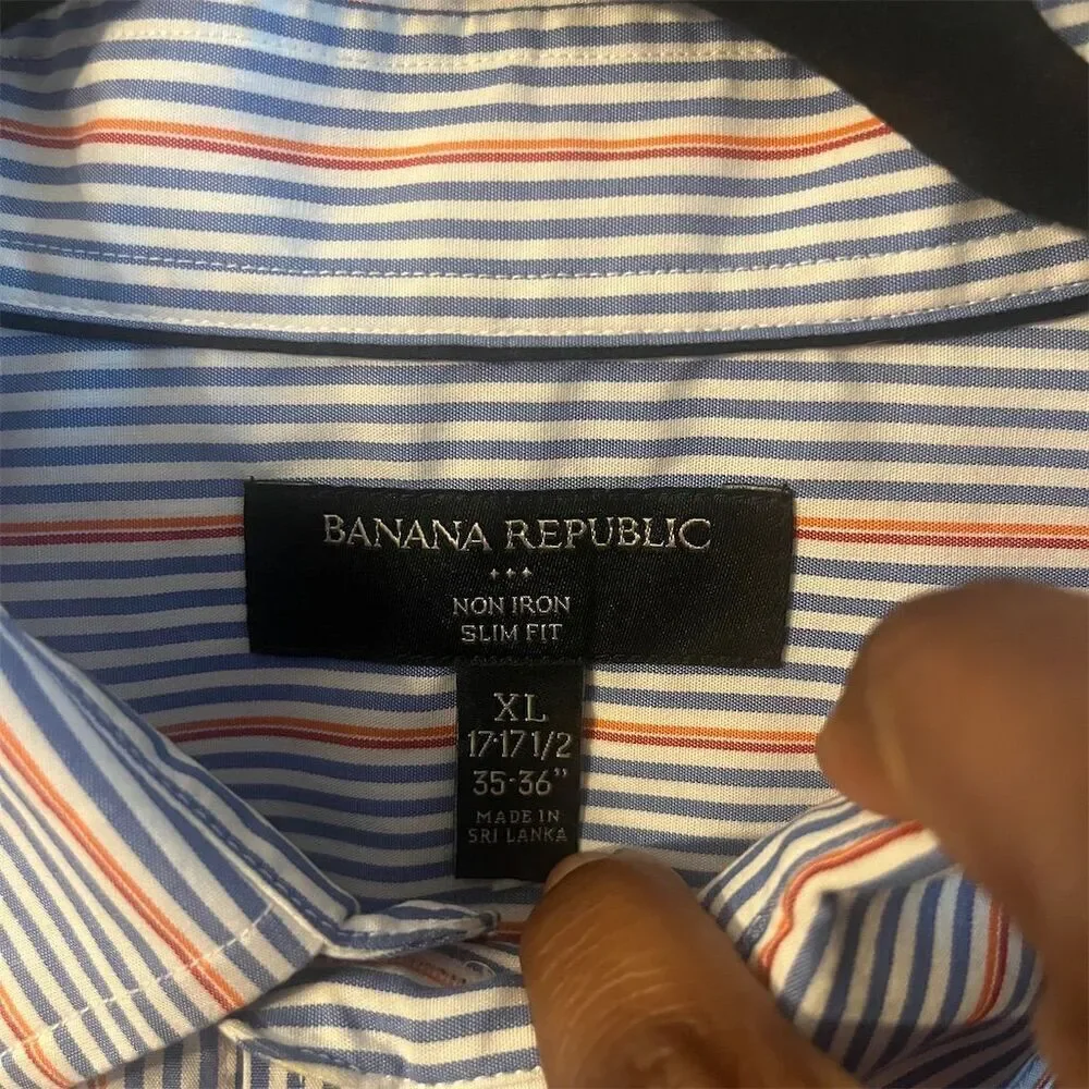 Banana Republic Men's XL Striped Slim Fit‎ Non-Iron Long Sleeve Dress Shirt